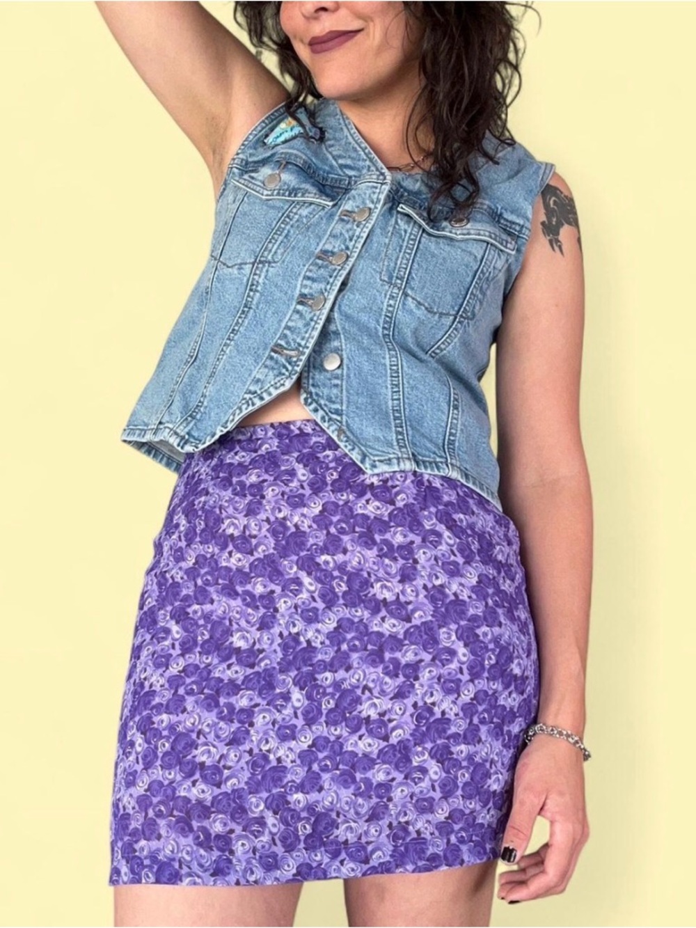 Purple Floral Mini Skirt - Casual Fit